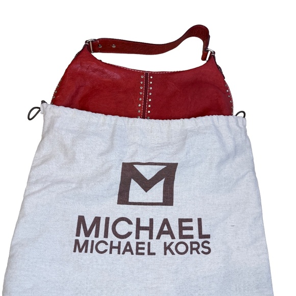 🔥 Michael Kors Red Silver Studded leather Astor shoulder bag w Dustbag - Picture 2 of 6